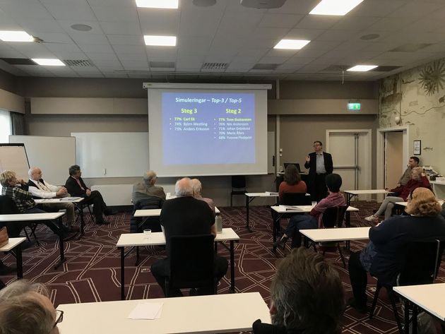 Kursavslutning - TK-ordförande Carl Ragnarsson presenterar slutresultaten och tackar deltagarna för goda insatser under utbildningshelgen.