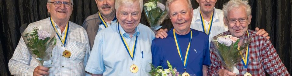 VSOP 2025 års segrare i SM Lag veteran - Christer Bjäring, Mårten Gustawsson, Anders Morath, PG Eliasson, Johnny Östberg och Tommy Gullberg